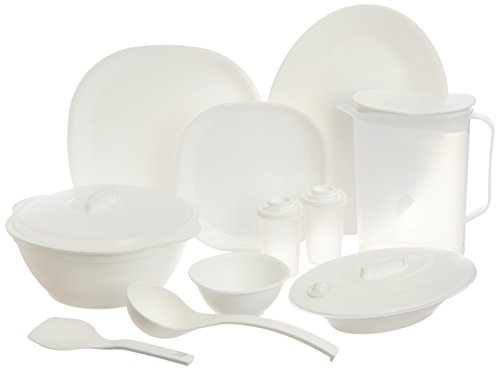 Signoraware Plastic Square Dinner Set (White) - 38 Pieces