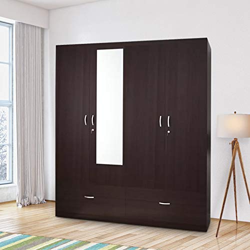 HomeTown Utsav Engineered Wood Four Door Wardrobe in Wenge