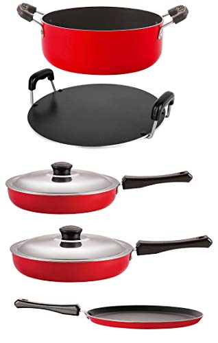 Nirlon Non-Stick Aluminium Flat Base Gas Compatible 5 Piece