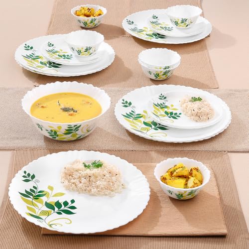 Larah by Borosil Fluted Series Fern Opalware Dinner Set |