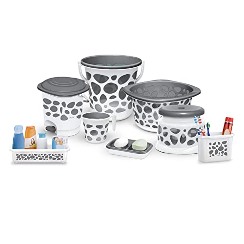 Milton Duplex 8 Piece Plastic Bathroom Accessory Set, Grey