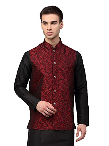 Jompers Men's Woven Design Maroon Waistcoat (Maroon, M)