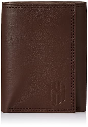 Nelle Harper Men's Leather Trifold Wallet, Dark Brown,