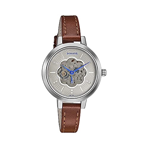 Sonata Unveil Quartz Multifunction Leather Strap Watch for