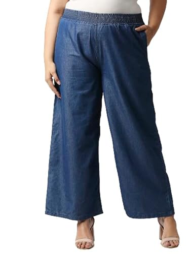 High Star Clothing Women'ss Blue Solid Denim Wide Leg