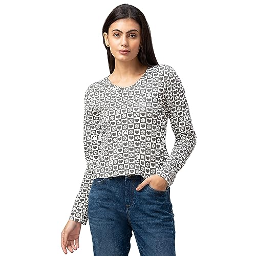 Being Human Charcoal & Antique White Women T-Shirt (Size: