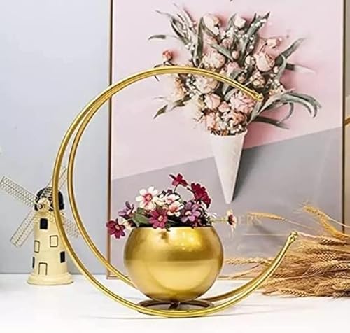 MD Handicrafts Metal Geometric Design Vase with Gold Finish