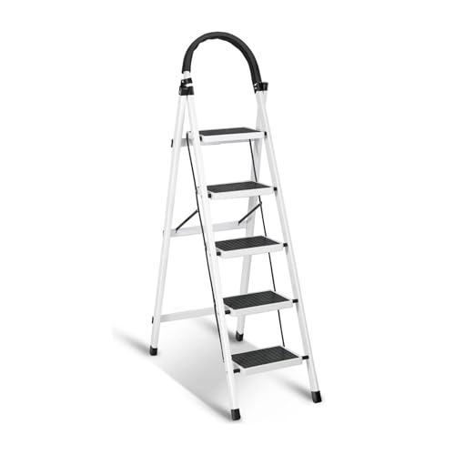 Sulfar Foldable 5-Step Ladder With Wide Anti-Slip Pedal –