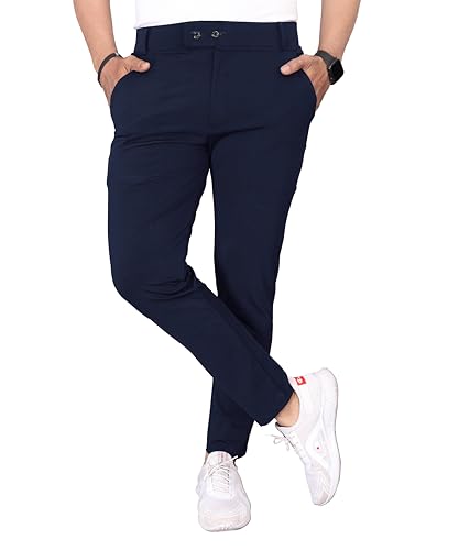 Mehrang Men's Mid Rise Slim Fit Casual Trousers, Cotton