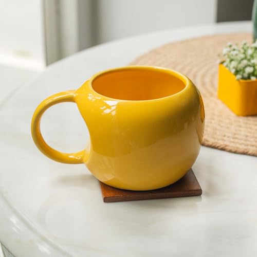 10Club Ceramic Mug – 320 ML Yellow Curved Cup for Home &