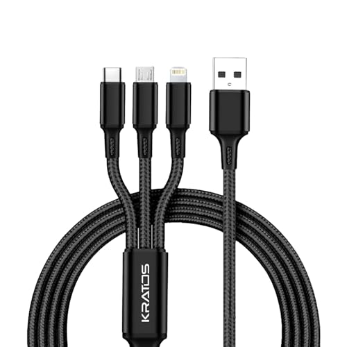 Kratos Unbreakable 1.2 Mtr Nylon Braided 3 in 1 Charging