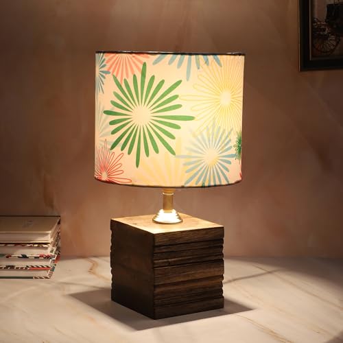 tu casa Wooden Square Block Bedside Warm Light Table Lamp