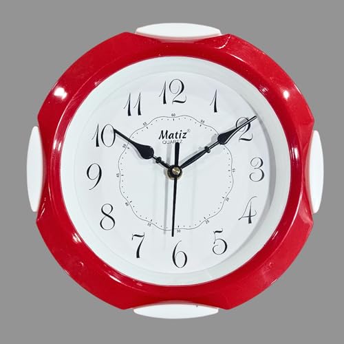 Matiz 118 Round Wall Clock Red White Color Plastic Case