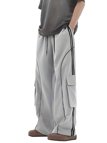Mehrang Men High Rise Wide Leg Cargo Pants, Drawstring