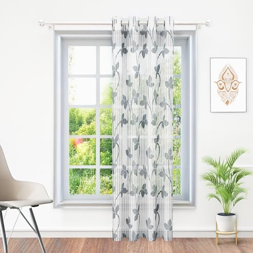 MollisHomes Door Sheer Curtains 7 Feet Long Set of 1 | Leaf