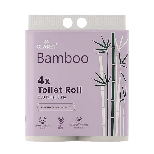 Claret Bamboo 3-Ply Toilet Roll (10 x 10 cm) | 200 Pulls