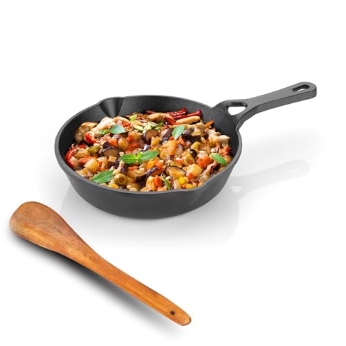 Lifelong Cast Iron Fry Pan 6 Inch with Wooden Spatula |