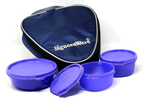 Signoraware Sleek Plastic Lunch Box with Bag, Deep Violet