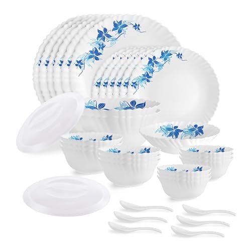 cELLO oPALWARE dAZZLE sERIES bLUE sWIRL dINNER sET, 35