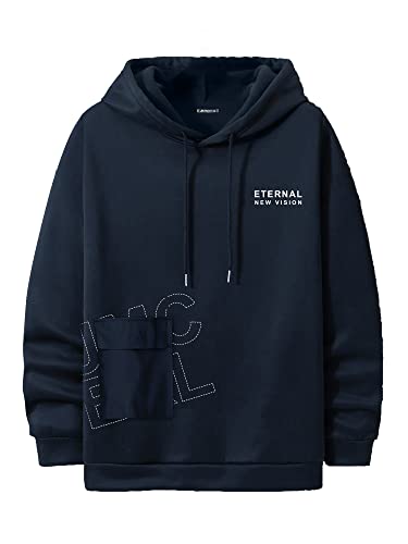 Jump Cuts Mens Printed Hooded Neck Full Sleeve Navy Cotton