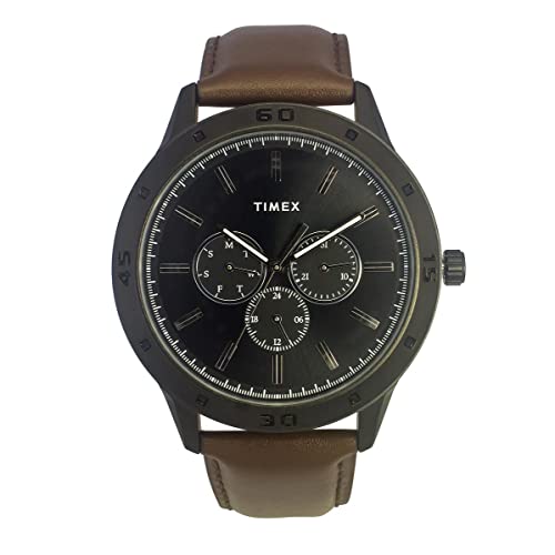 TIMEX Analog Watch for Man with Black Round Dial & Brown