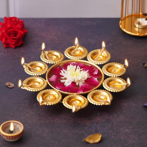 LUXURY LODGE Diya Shape Flower Decorative Urli Bowl for