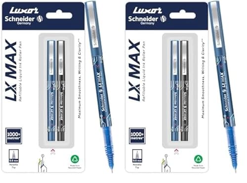 Luxor Schneider LX MAX roller ball pen, Pack of 4, 1 Blue+