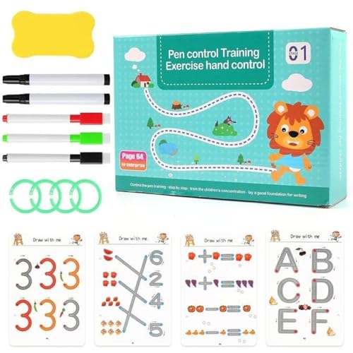 64 Pages Magical Tracing Book Set for Kids – Reusable Pen
