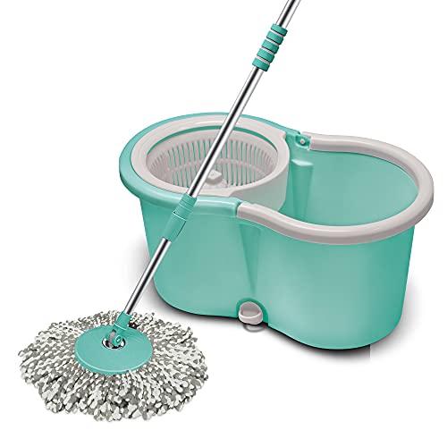Spotzero By Milton Plastic Smart Spin Mop with Bucket (Aqua Green, Two Refills) - Spotzero By Milton Home Improvement