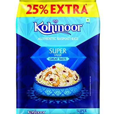 Kohinoor Super Value Basmati Rice, 1 Kg + 25% Extra | Authentic Long-Grain Basmati Rice (Up to 20 mm) | Aromatic, Flavorful I Ideal for Pulao & Plain Rice - Kohinoor Grocery