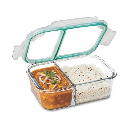 SignoraWare Slim High Big Microwave Safe Office Two Compartment Lunch Box Set | Borosilicate Glass | Safety Lock Airtight Tiffin Containers (1000ml | Transparent) - SIGNORA WARE Kitchen