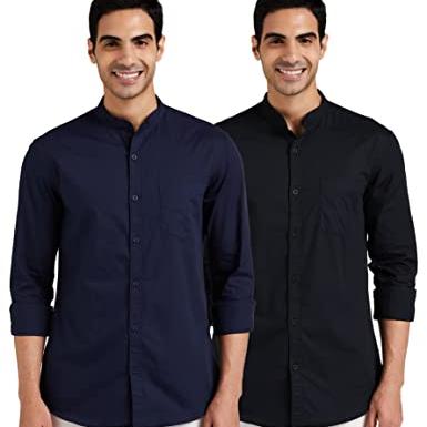 Amazon Brand - Symbol Men's Regular Fit Full Sleeve Cotton Casual Shirt (Combo Pack of 2) (AW-SY-MCS-1153_Black_Navy_medium) - Amazon Brand - Symbol Apparel