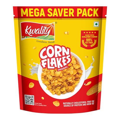 Kwality Corn Flakes 800g | Made with Golden Corns | 99% Fat Free, Natural Source of Vitamin & Iron | High in Protein & Fiber | Healthy Breakfast Cereal - KWALITY Grocery