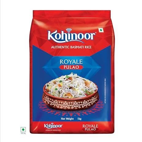 Kohinoor Pulao Basmati Rice, 1 kg | Long-Grain Basmati (Cooked grain up to 18 mm) | Aromatic & Flavorful Rice | Ideal for Pulao - Kohinoor Grocery