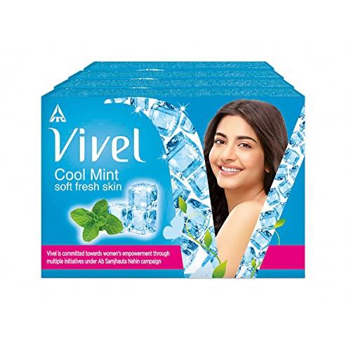 Vivel Cool Mint, Soft Fresh Skin Soap, 600g (150g - Pack of 4), Soap for Women & Men for Soft, Glowing & Moisurised Skin, All Skin Types - VIVEL Beauty