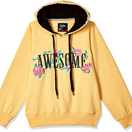 Qube By Fort Collins Girls Cotton & Polyester Crew Neck;Hooded Neck Sweatshirt (613 SMU_Yellow_26_Yellow_26) - Qube By Fort Collins Apparel
