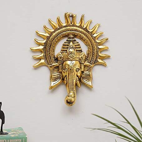KridayKraft Metal Ganesha ji Statue,Ganpati Wall Hanging Sculpture Lord Ganesh Idol Lucky Feng Shui Wall Decor Your Home, Office,Religious Gift Article Decorative,Showpiece Figurines,20 Cm - KridayKraft Home