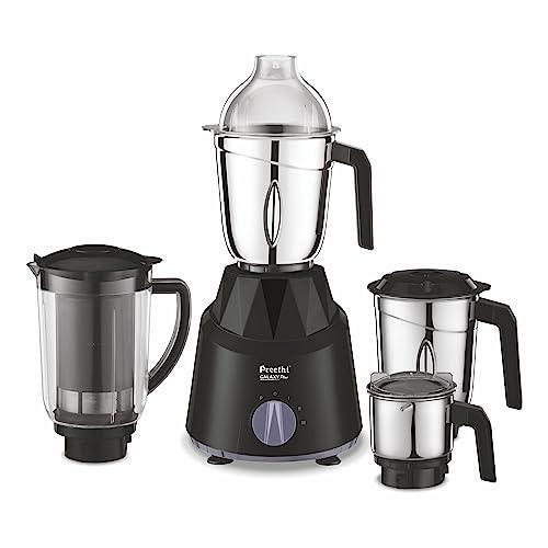 Preethi Galaxy Plus Mixer Grinder for Kitchen - 4 Jars 750 Watt Mixie (3 Stainless steel Jars+1 Super Extractor Juicer Jar), Flexi lids, Vega W5 motor, Black (MG-250) - Preethi Kitchen