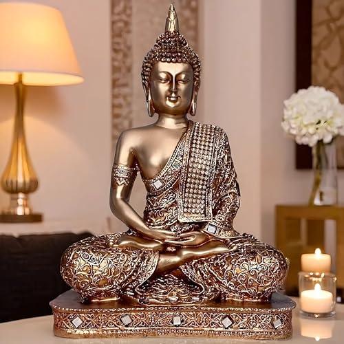 Global Grabbers New 25 Centimetre Meditating Sitting Buddha Statue showpiece Idol Home Decor Items for Living Room and Gifts (Golden2) - Global Grabbers Home