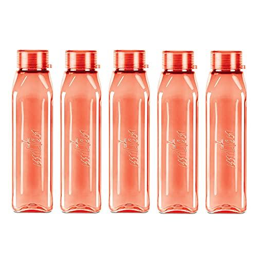MILTON Prime 1000 Pet Water Bottle, Set of 5, 1 Litre Each, Red, Reusable Plastic Fridge Bottle Set, BPA Free and Leak Proof Waterbottles for School, Travel, Work - MILTON Kitchen