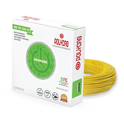 Polycab Eco-Friendly Greenwire PVC Insulated Copper Cable for Domestic & Industrial Connections Electric Wire (YELLOW, 90m, 1sqmm) - Polycab Home Improvement