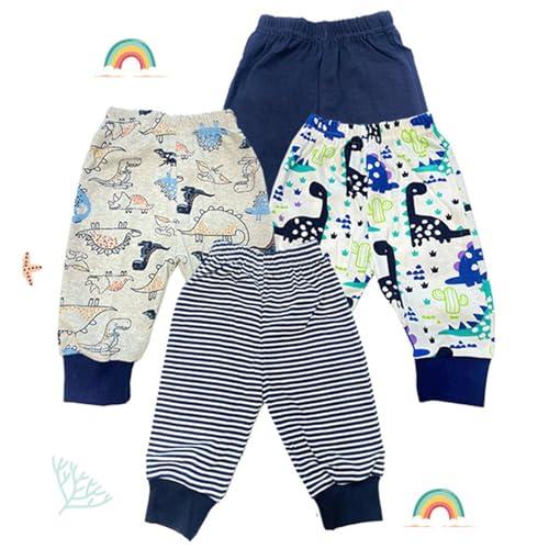 Baby Story Cotton Pajama Pants Combo Pack | Unisex Soft Cotton Track Pants for Newborns & Infants | Comfortable, Stylish, Multicolor Designs | Pack of 4 (0-3 Months, Dark Blue) - Baby Story Apparel