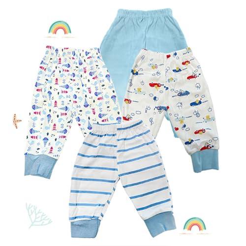 Baby Story Cotton Pajama Pants Combo Pack | Unisex Soft Cotton Track Pants for Newborns & Infants | Comfortable, Stylish, Multicolor Designs | Pack of 4 (0-3 Months, Sky Blue) - Baby Story Apparel