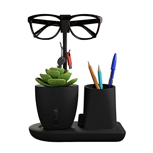 eo Pen Stand for Study Table with Self-Watering Plant Pot, Glasses & Smartphone Holder – Desk Organizer & Pencil Holder for Office, Home, Kids, Students, Study Room (Desk Station Black) - eo Office Product