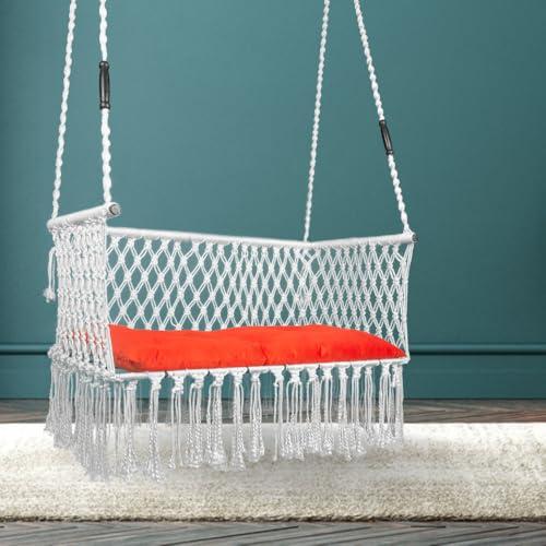 Swingzy Large Trapezium Double Seater Swing Chair/Hammock Chair for Home, Indoor, Outdoor, Garden/Hanging Hammock Swing Chair for 2 People/Jhula for Adults with Hanging KIT with Cushion-(White) - SWINGZY Furniture