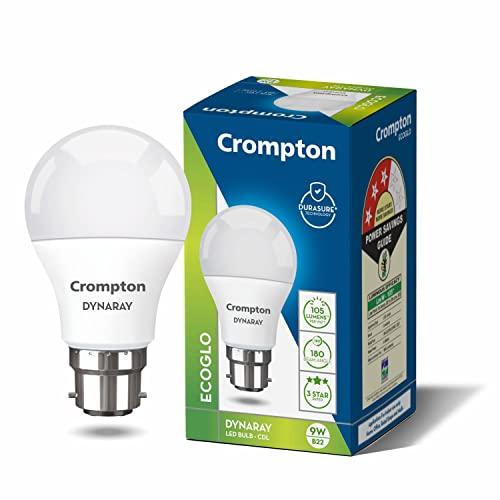 Crompton Dyna Ray LED Bulb | 9W | Cool Day Light | B22 LED | 180 Degree Coverage | 4kV Surge Protection | 440V High Voltage Protection | Pack of 1 - Crompton Home