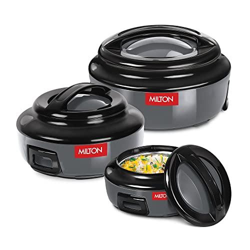 Milton Ernesto Inner Stainless Steel Jr. Casserole Set of 3 (390,750 and 1335 ml), Grey | Easy to Carry | Serving | Stackable - MILTON Kitchen