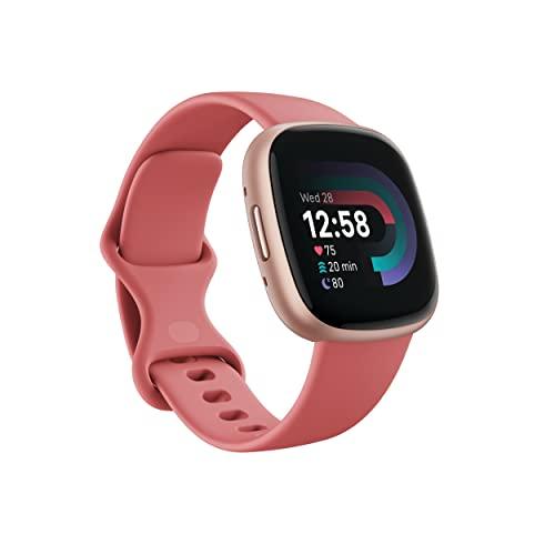 Fitbit Versa 4 Fitness Watch (Pink Sand/Copper Rose Aluminium) with 6-Month Premium Membership - Fitbit Personal Care Appliances