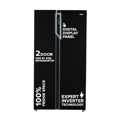 Haier 602L 3Star 2 Door Side by Side Frost Free Refrigerator|100% Convertible|Expert Inverter Technology|Digital Display Panel|Triple Twist Ice Maker|Deo Fresh Technology (HRS-682KS, Black Steel) - Haier Major Appliances