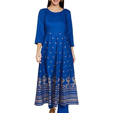 Amazon Brand - Tavasya Women's Rayon Salwar Suit (PAG 121_Floral Blue_M) - Amazon Brand - Tavasya Apparel